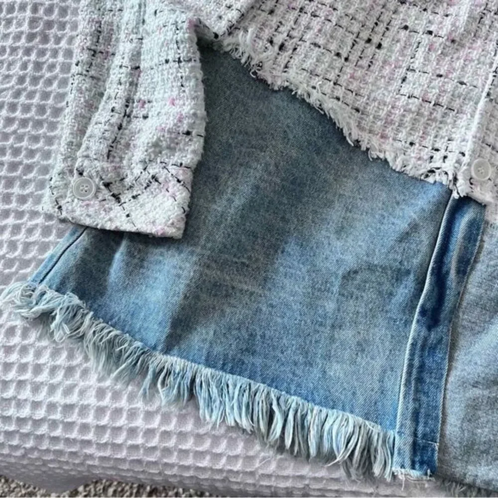 ANDREA MARTIN‎ Tweed Joint Denim Shirt size MEDIUM - Picture 3 of 8